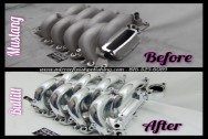 Bullitt Ford Mustang Intake Manifold BEFORE/AFTER Chrome -Like Polishing and Buffing Services plus Aluminum Finishing Services