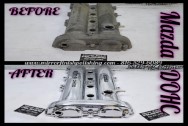 Mazda Aluminum Valve Cover BEFORE/AFTER Chrome -Like Polishing and Buffing Services plus Finishing Services