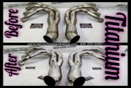 Titanium Headers BEFORE/AFTER Chrome -Like Polishing and Buffing Services plus Titanium Finishing Services | Titanium Polishing Services 