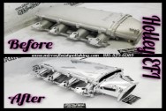 Holley EFI Aluminum Intake Manifold BEFORE/AFTER Chrome -Like Polishing and Buffing Services plus Aluminum Finishing Services | Intake Polishing Services 