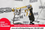 Stainless Steel Beretta 92FS Gun | Pistol AFTER Chrome-Like Metal Polishing and Buffing Services | Gun Polishing Services Plus the Gold Look on Accent Pieces