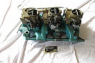 1965 Pontiac GTO Tri Power Cast Iron Intake Manifold and Carbs BEFORE Chrome-Like Metal Polishing and Buffing Services Plus Painting Services 