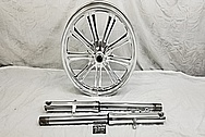 Motorcycle Aluminum Wheel and Lower Fork Legs AFTER Chrome-Like Metal Polishing and Buffing Services / Restoration Services - Aluminum Polishing - Wheel Polishing
